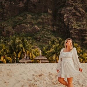 White boho flowy dress size L. Worn 1x for photoshoot